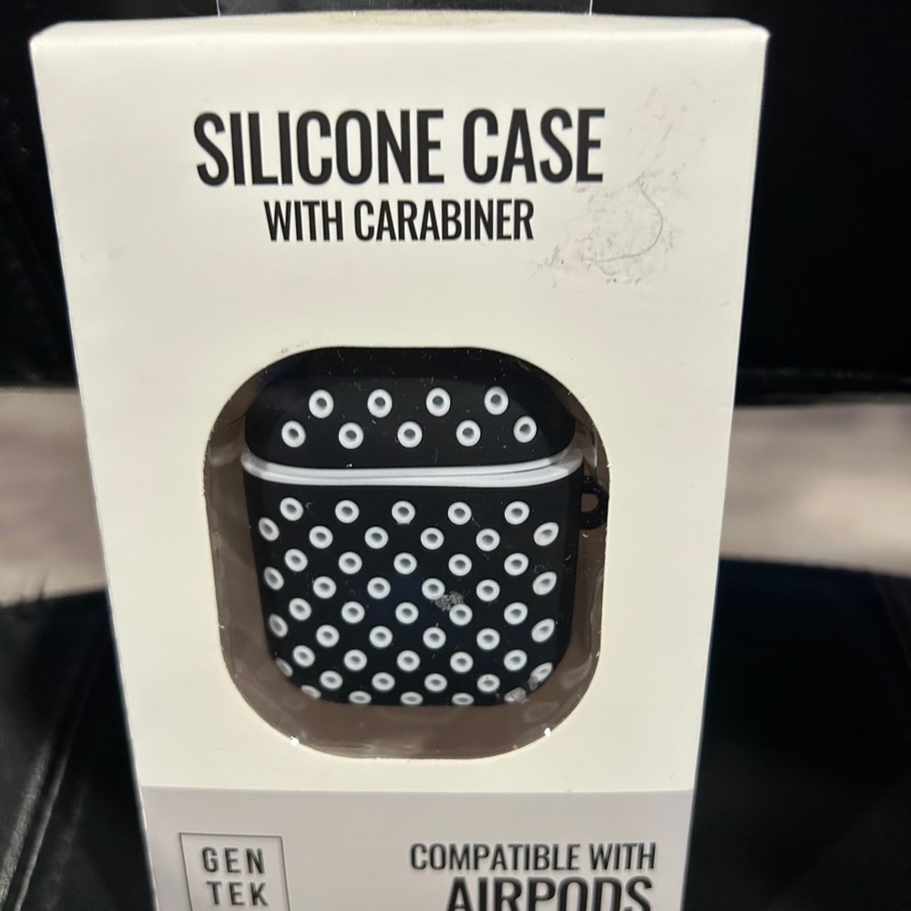Black and White Silicone AirPods Case with Carabiner